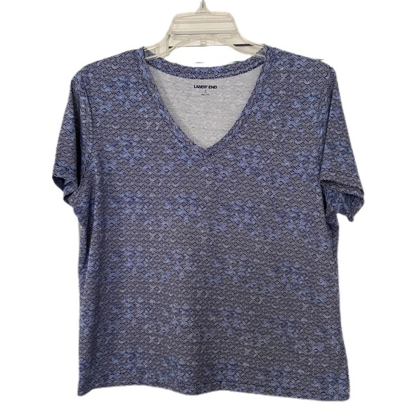 Lands' End Blue Boxy Short Sleeve T-Shirt Shades of Blue Wavy Print Size Small - Picture 1 of 8